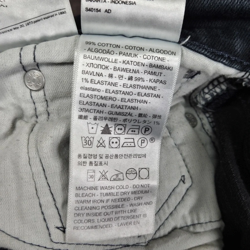Levis 502 Black Jeans Mens 34x33 Denim Tapered Fit Distressed Faded Biker Grunge